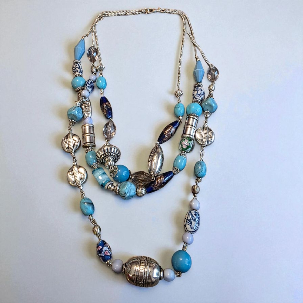 Elegant Silver and Blue Beaded Necklace